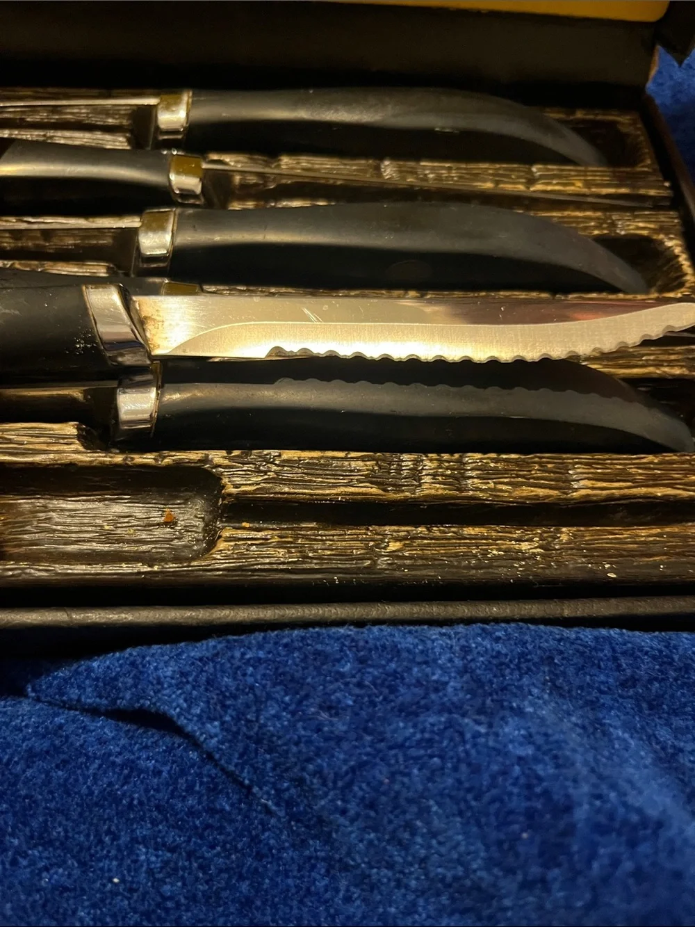Black Handle Steak Knife Set with Gold Accents - 6 Piece
